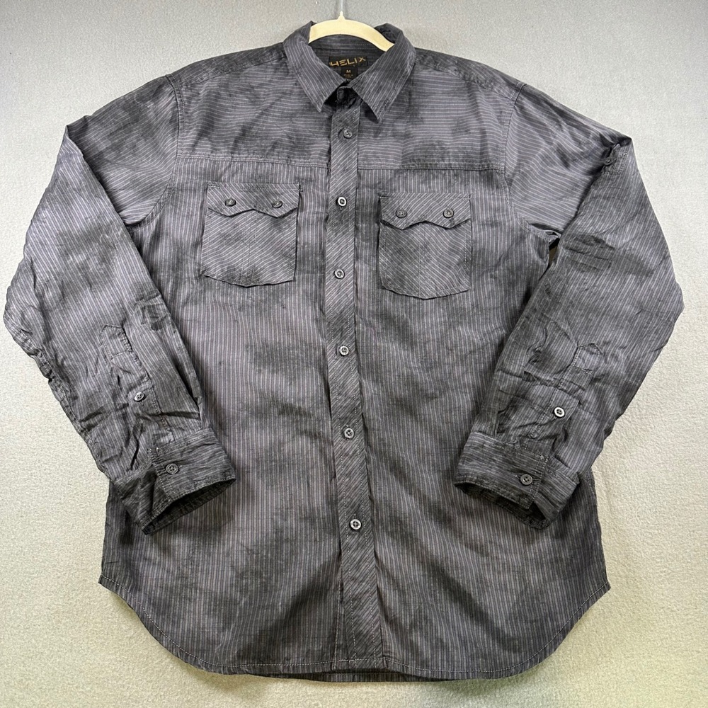Helix Mens Gray Tie Dye Pinstripe Long Sleeve Button Down Shirt Size M Pocket